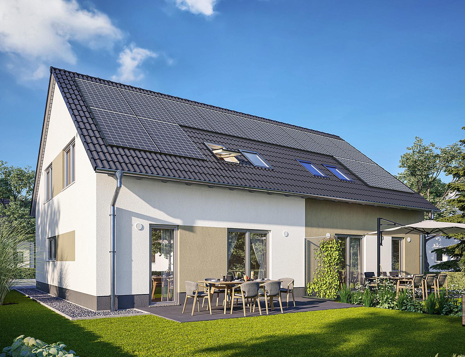Massivhaus DH Behringen 116 von Town & Country Haus Deutschland Schlüsselfertig ab 217150€, Außenansicht 2
