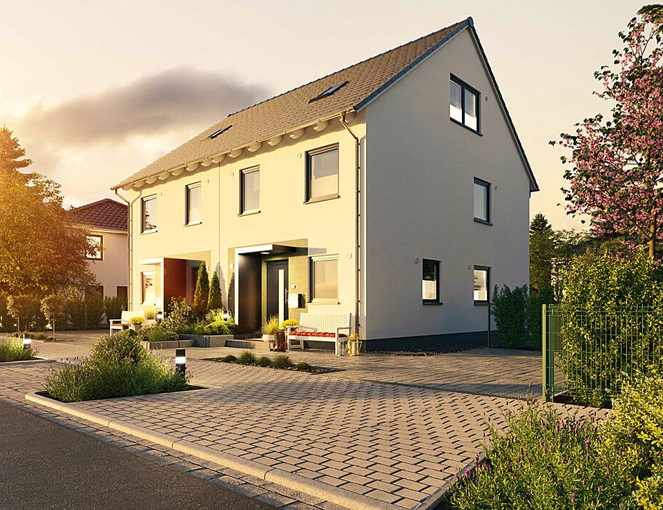 Massivhaus DH Mainz 128 von Town & Country Haus Deutschland Schlüsselfertig ab 235750€, Satteldach-Klassiker Außenansicht 1