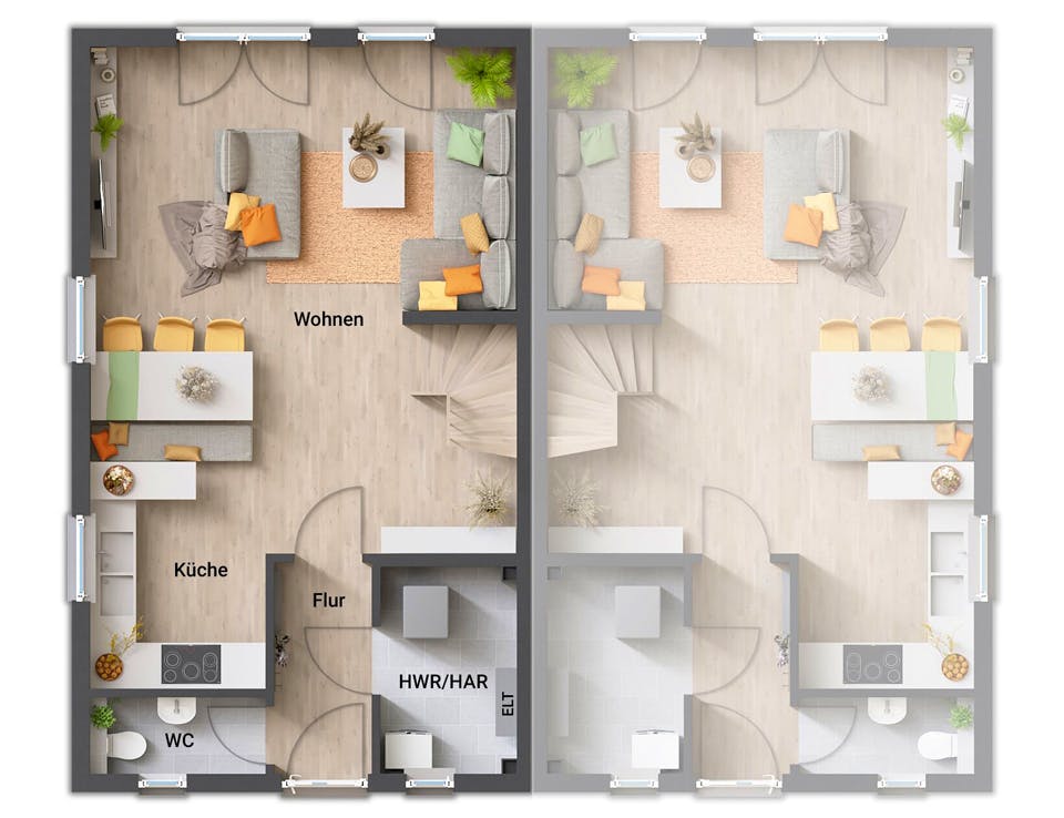 Massivhaus DH Mainz 128 von Town & Country Haus Deutschland Schlüsselfertig ab 235750€, Satteldach-Klassiker Grundriss 1