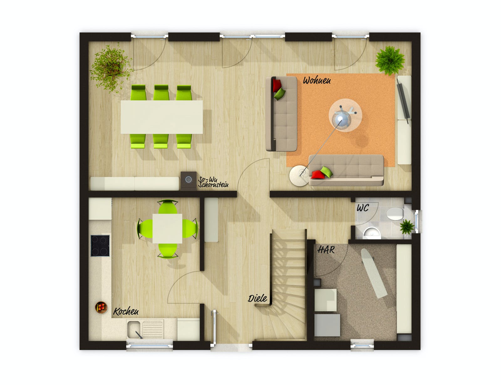 Massivhaus Flair 110 von Town & Country Haus Deutschland Schlüsselfertig ab 204690€, Satteldach-Klassiker Grundriss 1