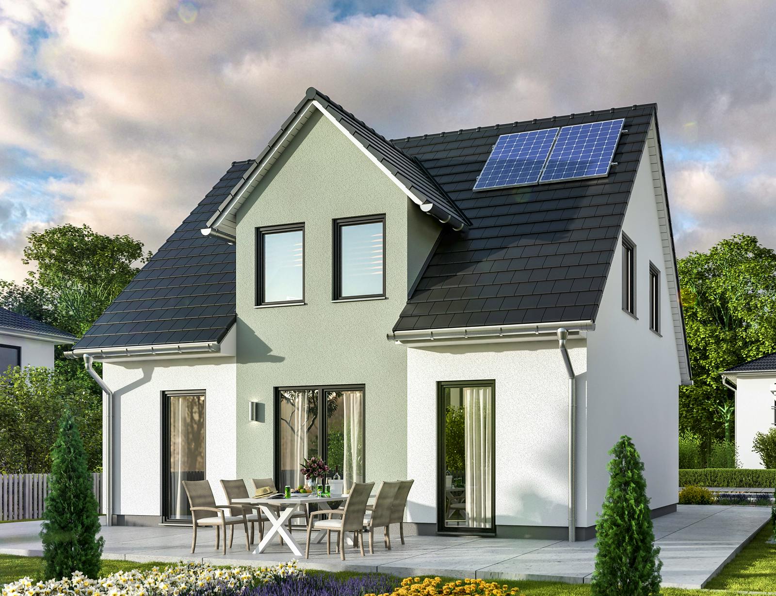 Massivhaus Flair 113 von Town & Country Haus Deutschland Schlüsselfertig ab 216750€, Satteldach-Klassiker Außenansicht 2