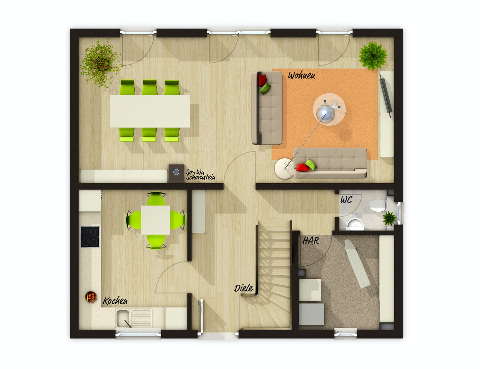 Massivhaus Flair 113 von Town & Country Haus Deutschland Schlüsselfertig ab 216750€, Satteldach-Klassiker Grundriss 1