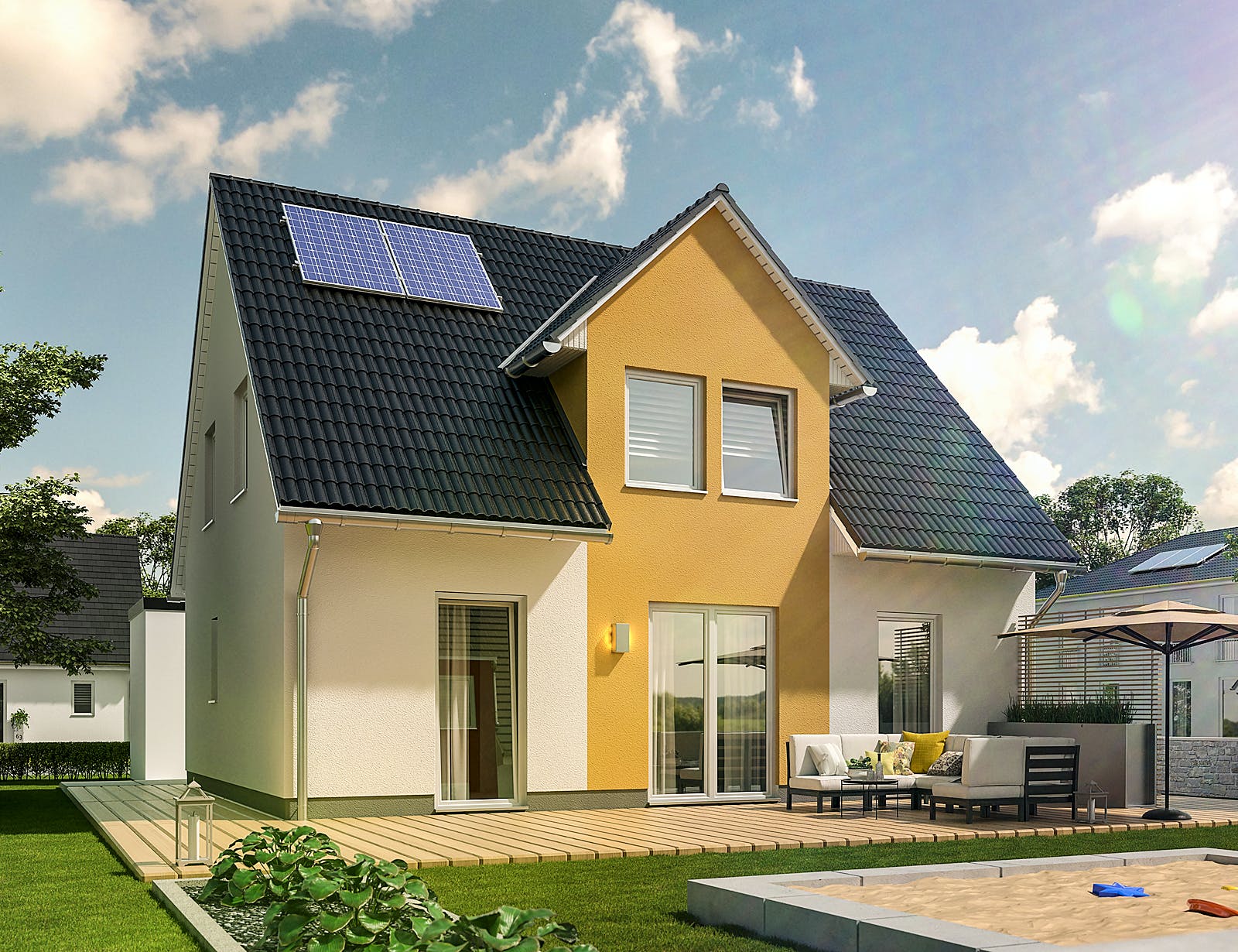 Massivhaus Flair 125 von Town & Country Haus Deutschland Schlüsselfertig ab 227650€, Satteldach-Klassiker Außenansicht 1