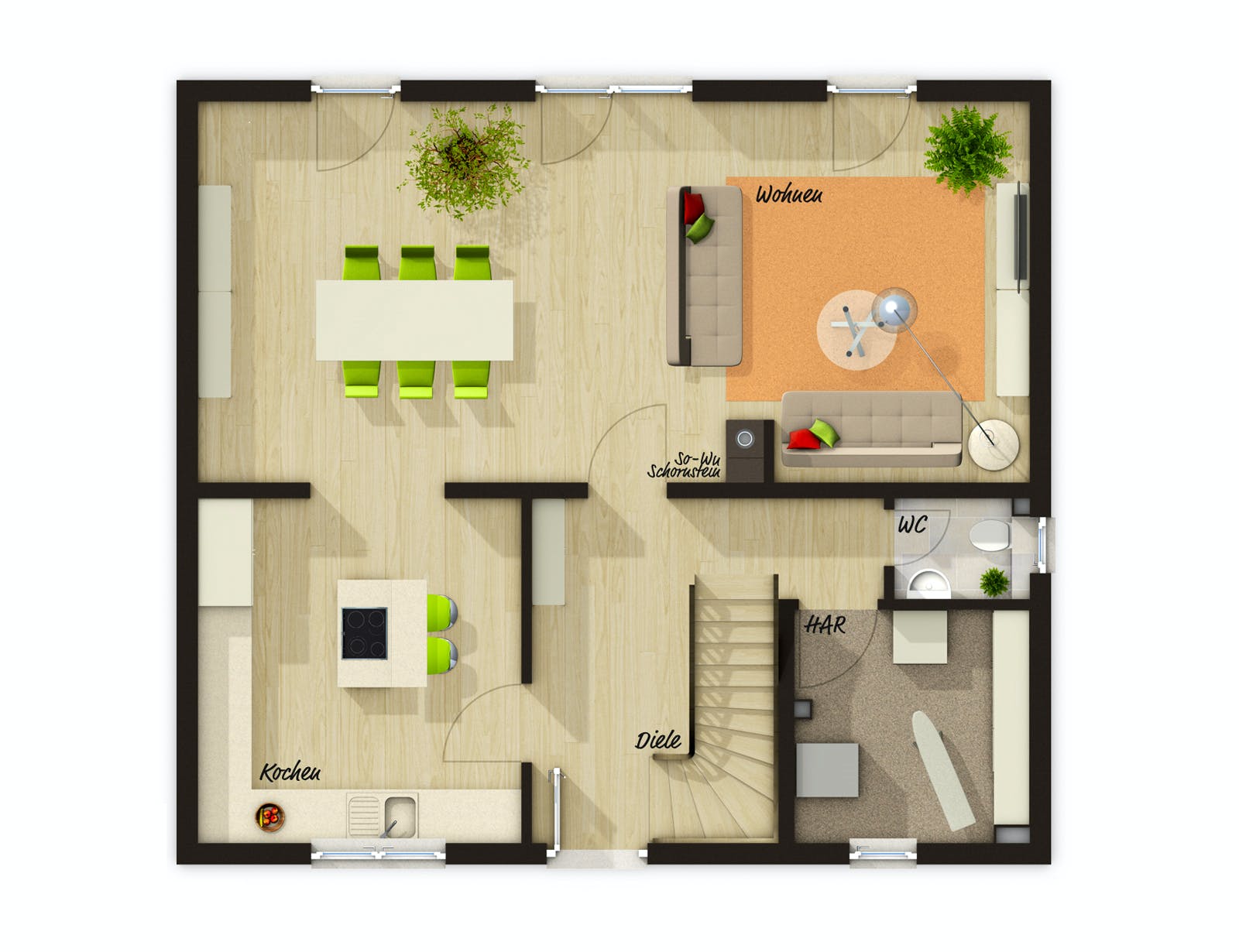 Massivhaus Flair 125 von Town & Country Haus Deutschland Schlüsselfertig ab 227650€, Satteldach-Klassiker Grundriss 1