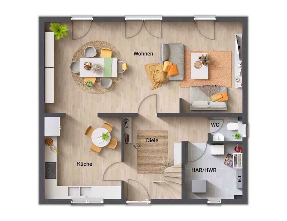 Massivhaus Flair 125 von Town & Country Haus Deutschland Schlüsselfertig ab 227650€, Satteldach-Klassiker Grundriss 1