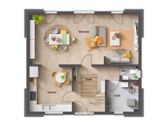 Massivhaus Flair 130 von Town & Country Haus Deutschland Schlüsselfertig ab 232700€, Satteldach-Klassiker Grundriss 1
