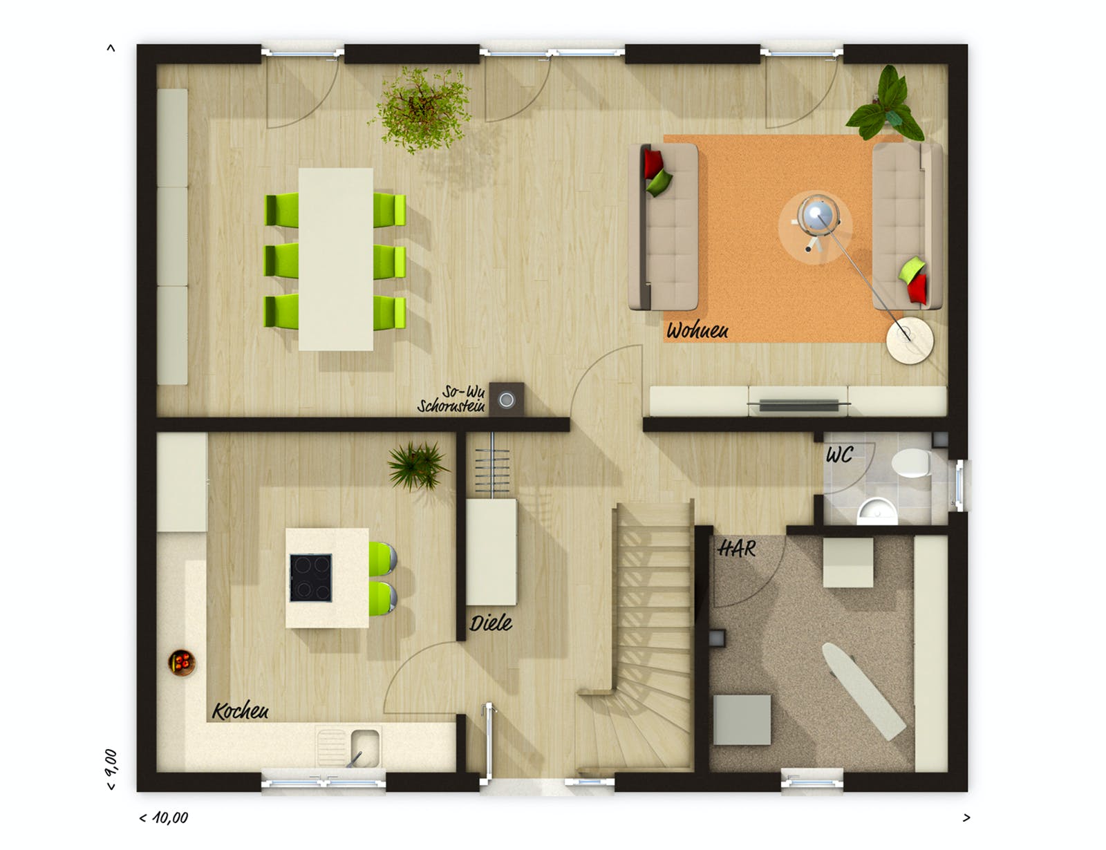 Massivhaus Flair 134 von Town & Country Haus Deutschland Schlüsselfertig ab 235590€, Satteldach-Klassiker Grundriss 1
