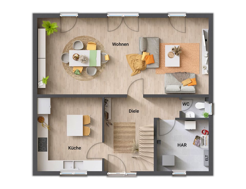 Massivhaus Flair 134 von Town & Country Haus Deutschland Schlüsselfertig ab 235590€, Satteldach-Klassiker Grundriss 1