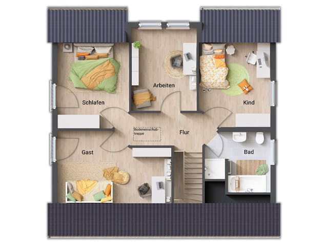 Massivhaus Flair 134 von Town & Country Haus Deutschland Schlüsselfertig ab 235590€, Satteldach-Klassiker Grundriss 2