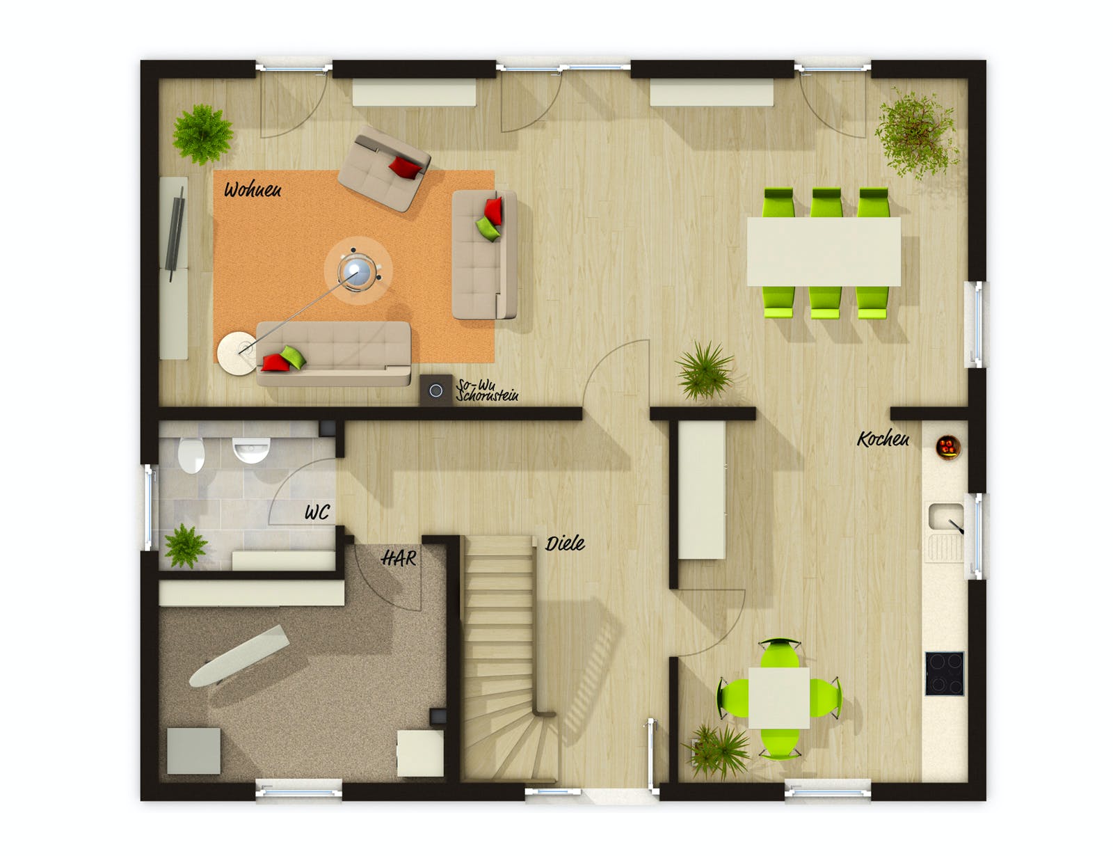 Massivhaus Mitwachshaus Flair 148 von Town & Country Haus Deutschland Schlüsselfertig ab 240750€, Grundriss 1
