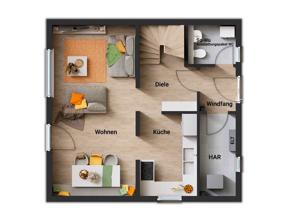 Massivhaus FürDich von Town & Country Haus Deutschland Schlüsselfertig ab 172290€, Satteldach-Klassiker Grundriss 1