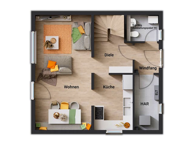 Massivhaus FürDich von Town & Country Haus Deutschland Schlüsselfertig ab 172290€, Satteldach-Klassiker Grundriss 1