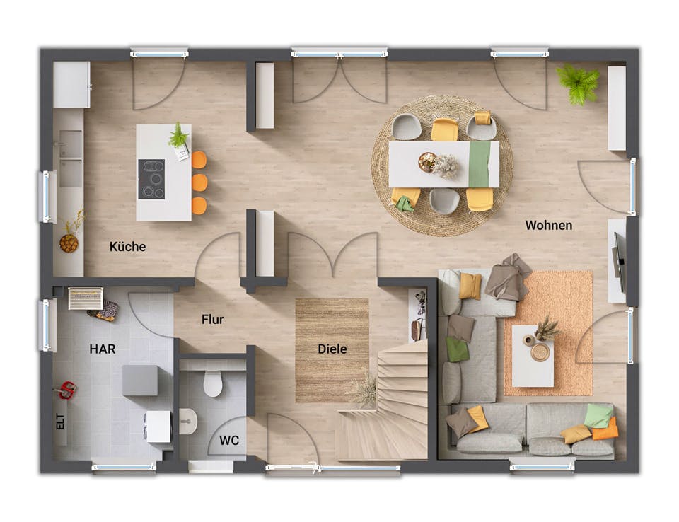 Massivhaus Landhaus 142 Modern von Town & Country Haus Deutschland Schlüsselfertig ab 259950€, Grundriss 1