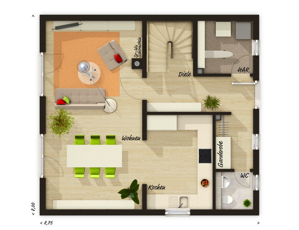 Massivhaus Raumwunder 100 von Town & Country Haus Deutschland Schlüsselfertig ab 198750€, Satteldach-Klassiker Grundriss 1