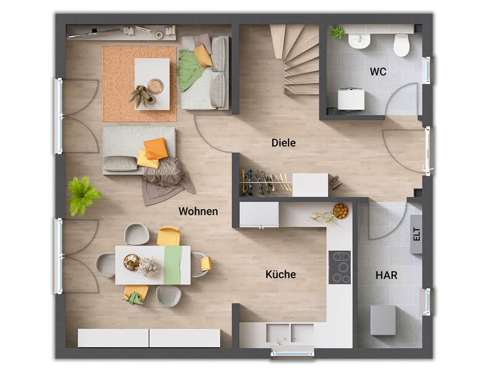 Massivhaus Raumwunder 100 von Town & Country Haus Deutschland Schlüsselfertig ab 198750€, Satteldach-Klassiker Grundriss 1
