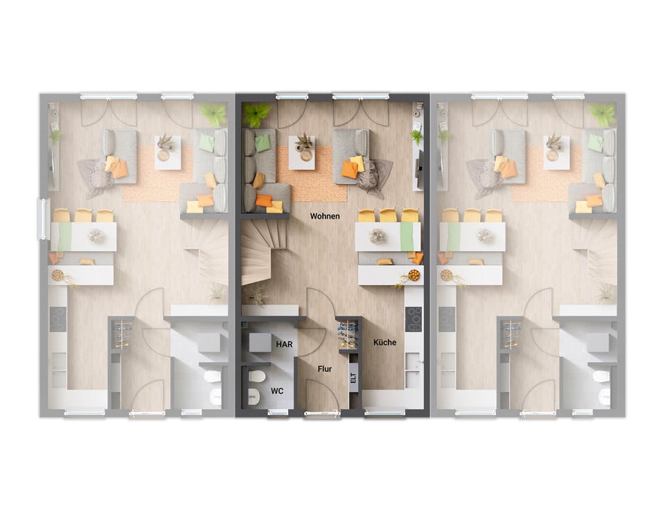 Massivhaus Reihenhaus Mainz 128 von Town & Country Haus Deutschland Schlüsselfertig ab 232600€, Grundriss 1