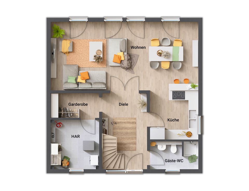 Massivhaus Stadtvilla 145 von Town & Country Haus Deutschland Schlüsselfertig ab 257150€, Stadtvilla Grundriss 1