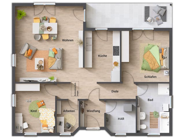 Massivhaus Winkelbungalow 108 von Town & Country Haus Deutschland Schlüsselfertig ab 227650€, Bungalow Grundriss 1