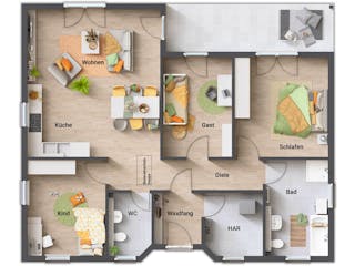 Massivhaus Winkelbungalow 108 von Town & Country Haus Deutschland Schlüsselfertig ab 223150€, Bungalow Grundriss 2