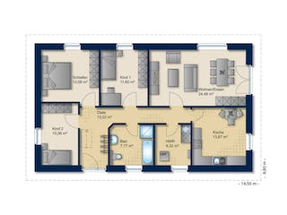Massivhaus Bungalow 100-2 von Team Massivhaus Schlüsselfertig ab 195400€, Bungalow Grundriss 1
