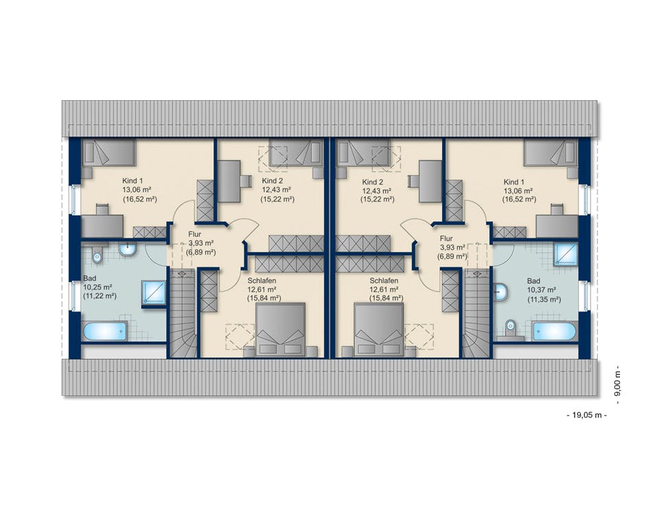 Massivhaus Doppelhaus 140-1 von Team Massivhaus Schlüsselfertig ab 202400€, Satteldach-Klassiker Grundriss 2