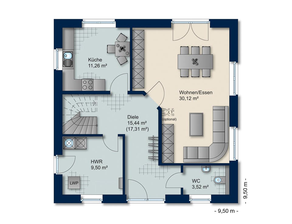 Massivhaus Stadtvilla 145 von Team Massivhaus Schlüsselfertig ab 229900€, Stadtvilla Grundriss 1