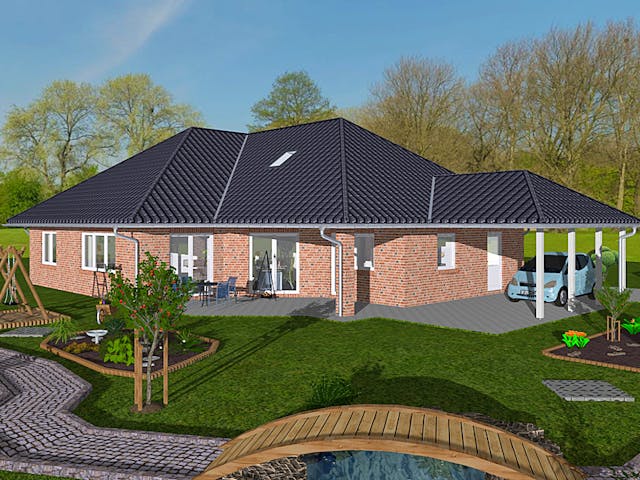 Massivhaus Parterre 145 von BauService Timm, Bungalow Außenansicht 1
