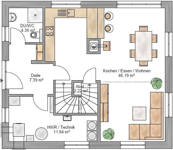 Fertighaus Trendline 140 von Suckfüll Energiesparhaus Schlüsselfertig ab 358200€, Satteldach-Klassiker Grundriss 1