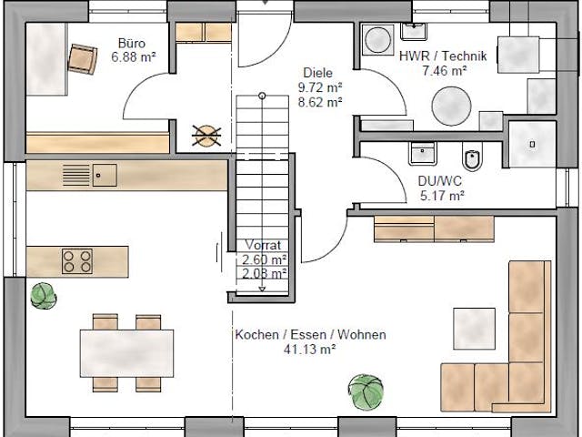 Fertighaus Trendline 142 von Suckfüll Energiesparhaus Schlüsselfertig ab 351860€, Satteldach-Klassiker Grundriss 1