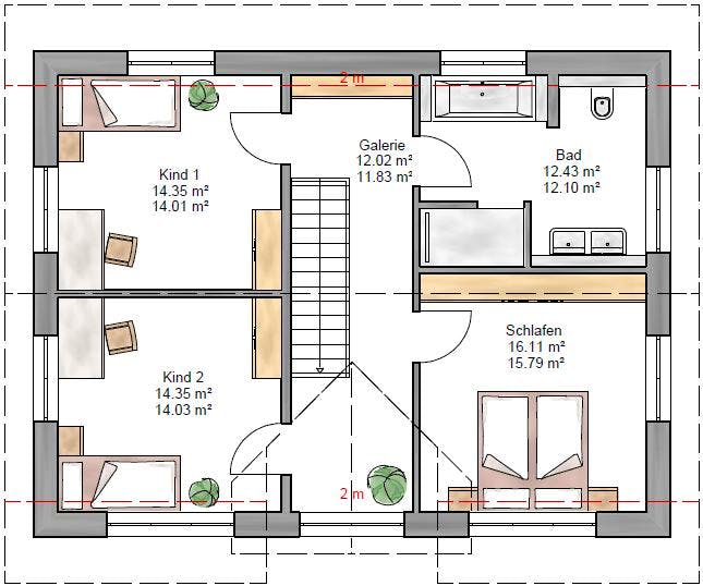 Fertighaus Trendline 142 von Suckfüll Energiesparhaus Schlüsselfertig ab 364350€, Satteldach-Klassiker Grundriss 2