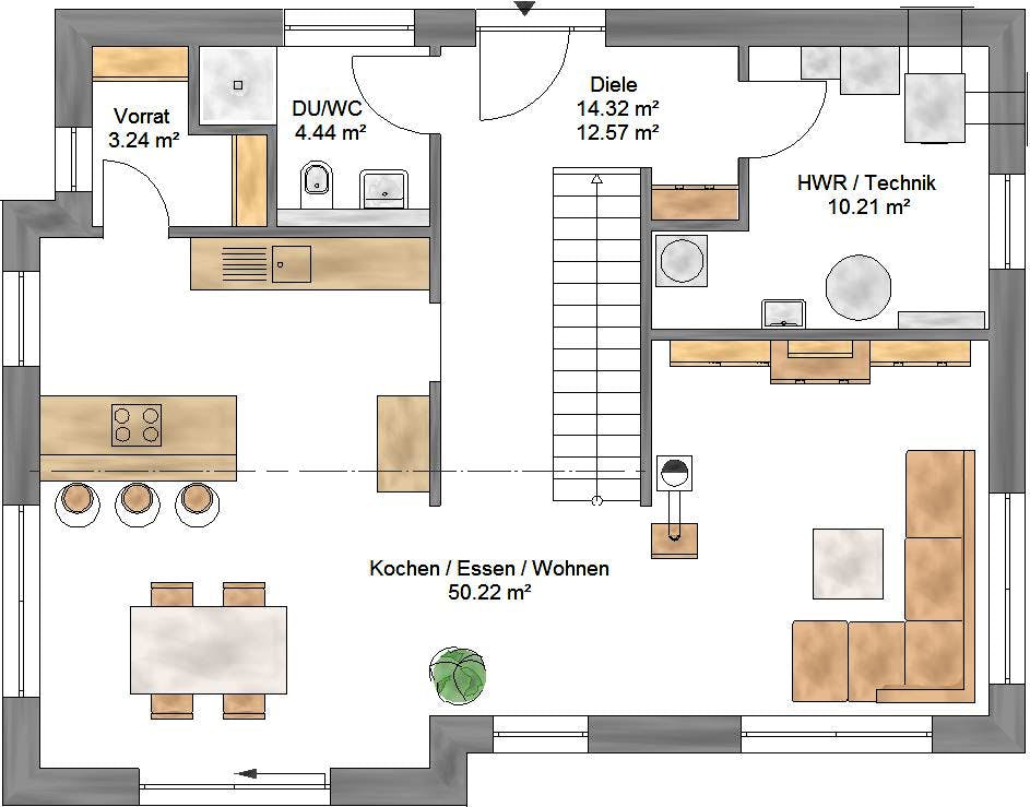 Fertighaus Trendline 154 von Suckfüll Energiesparhaus Schlüsselfertig ab 383050€, Satteldach-Klassiker Grundriss 1