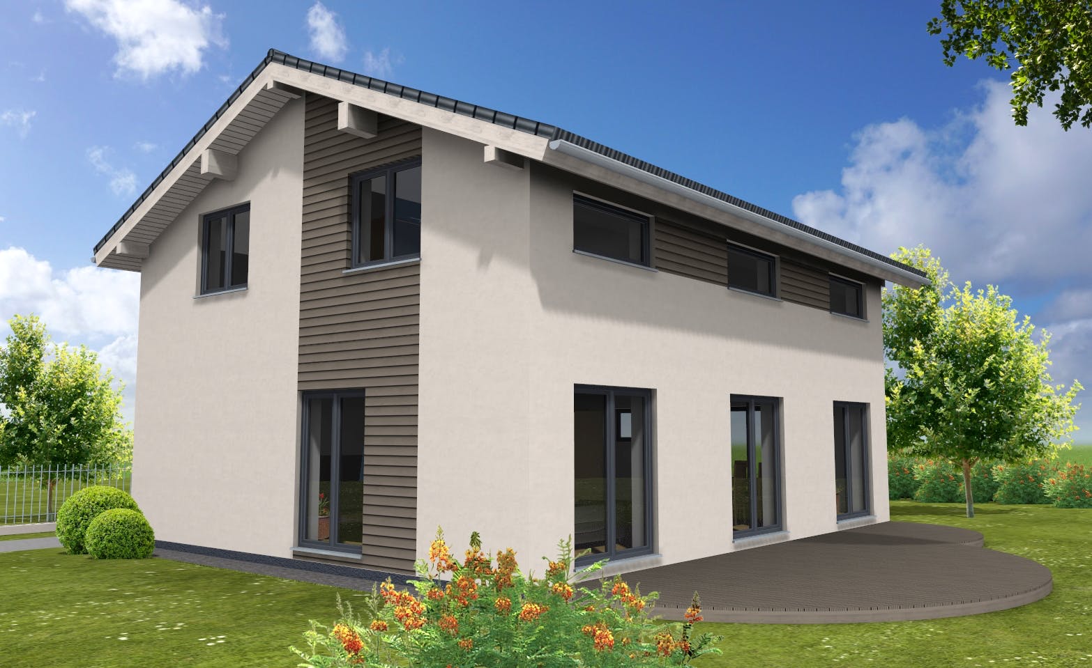Fertighaus Trendline 155 von Suckfüll Energiesparhaus Schlüsselfertig ab 375650€, Satteldach-Klassiker Außenansicht 1