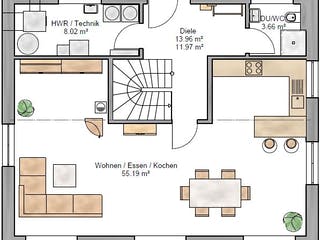 Fertighaus Trendline 155 von Suckfüll Energiesparhaus Schlüsselfertig ab 422606€, Satteldach-Klassiker Grundriss 1