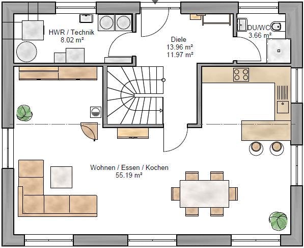 Fertighaus Trendline 155 von Suckfüll Energiesparhaus Schlüsselfertig ab 375650€, Satteldach-Klassiker Grundriss 1