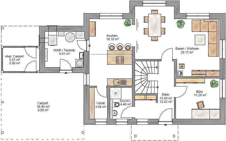 Fertighaus Trendline 165 - inkl. Technikanbau von Suckfüll Energiesparhaus Schlüsselfertig ab 414800€, Grundriss 1