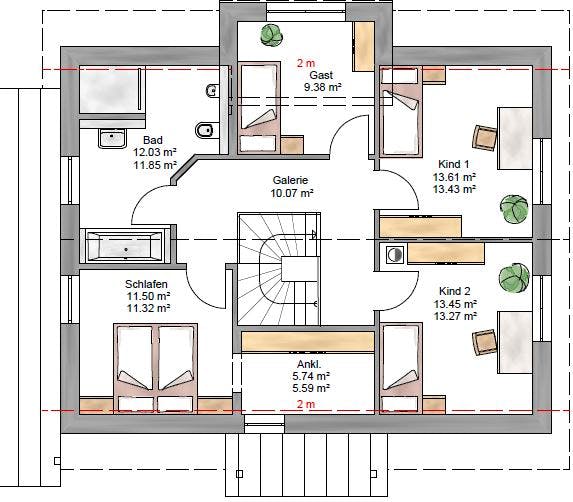 Fertighaus Trendline 165 - inkl. Technikanbau von Suckfüll Energiesparhaus Schlüsselfertig ab 414800€, Grundriss 2