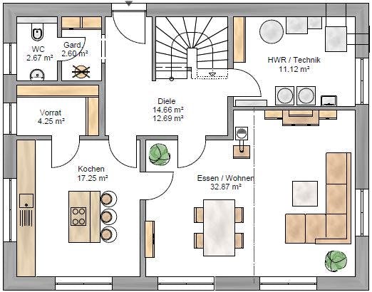 Fertighaus Trendline 166 von Suckfüll Energiesparhaus Schlüsselfertig ab 407550€, Satteldach-Klassiker Grundriss 1