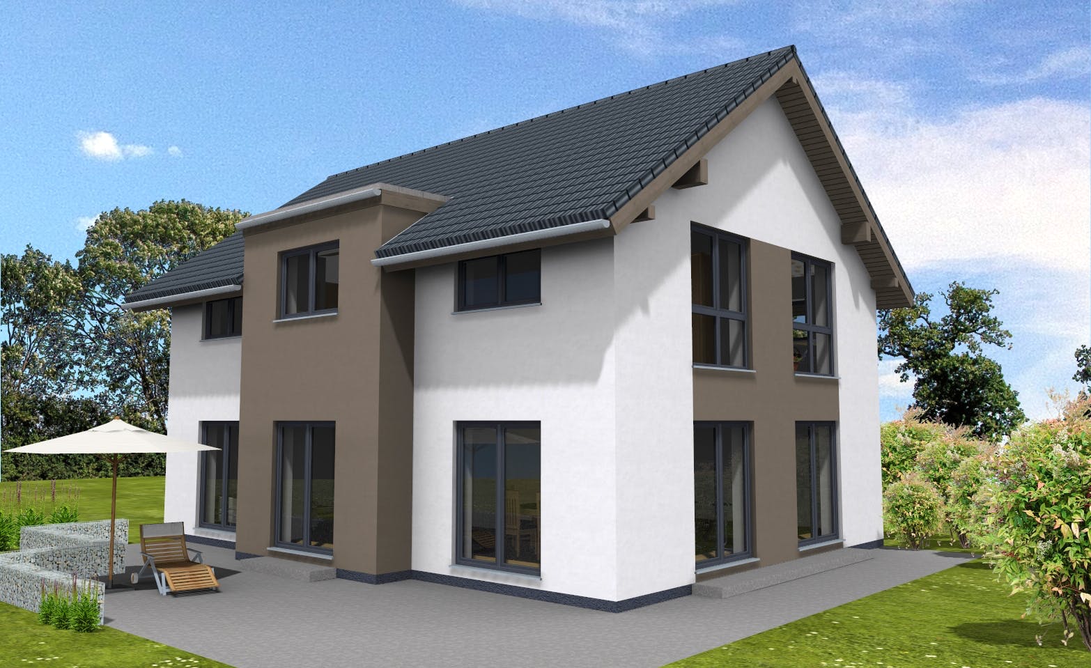 Fertighaus Trendline 171 von Suckfüll Energiesparhaus Schlüsselfertig ab 419850€, Satteldach-Klassiker Außenansicht 1