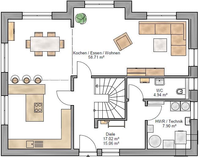 Fertighaus Trendline 171 von Suckfüll Energiesparhaus Schlüsselfertig ab 419850€, Satteldach-Klassiker Grundriss 1