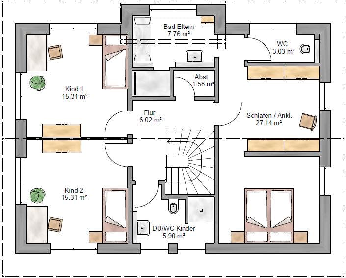 Fertighaus Trendline 171 von Suckfüll Energiesparhaus Schlüsselfertig ab 419850€, Satteldach-Klassiker Grundriss 2