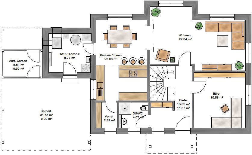 Fertighaus Trendline 176 - inkl. Technikanbau von Suckfüll Energiesparhaus Schlüsselfertig ab 439350€, Grundriss 1