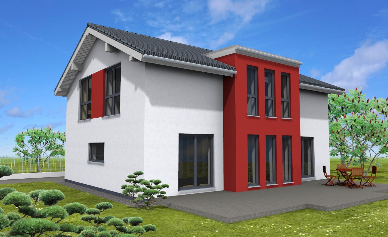 Fertighaus Trendline 180 von Suckfüll Energiesparhaus Schlüsselfertig ab 442650€, Satteldach-Klassiker Außenansicht 1