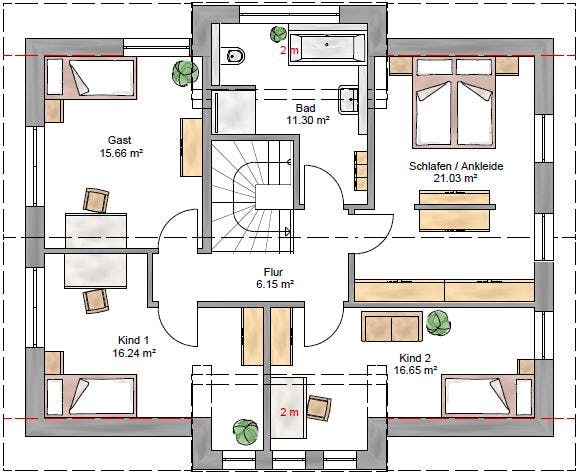 Fertighaus Trendline 180 von Suckfüll Energiesparhaus Schlüsselfertig ab 442650€, Satteldach-Klassiker Grundriss 2