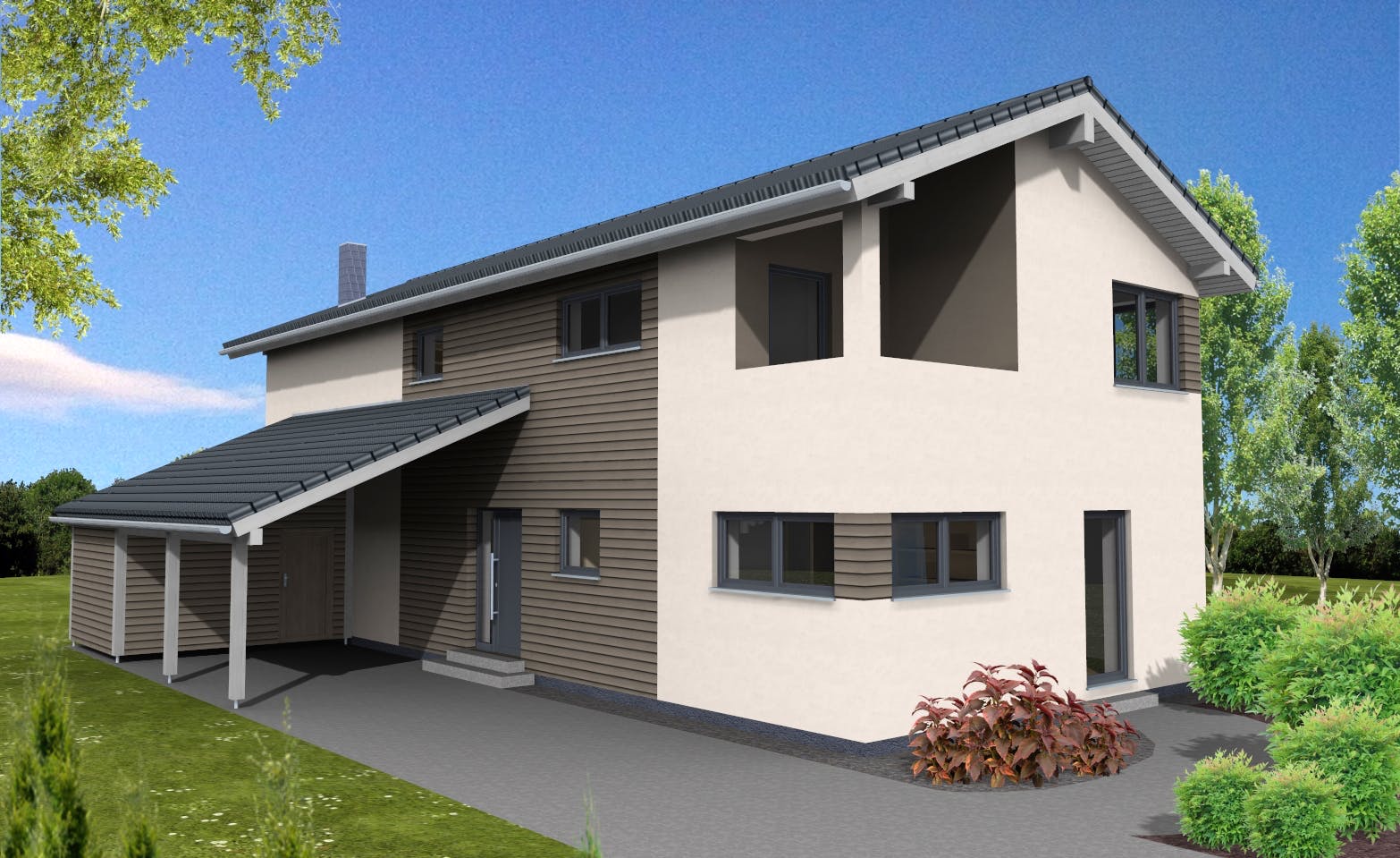 Fertighaus Trendline 183 von Suckfüll Energiesparhaus Schlüsselfertig ab 420400€, Satteldach-Klassiker Außenansicht 1