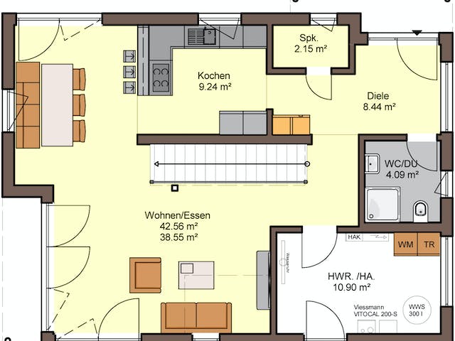 Fertighaus Trento - Var. 153 von Büdenbender Hausbau, Pultdachhaus Grundriss 2