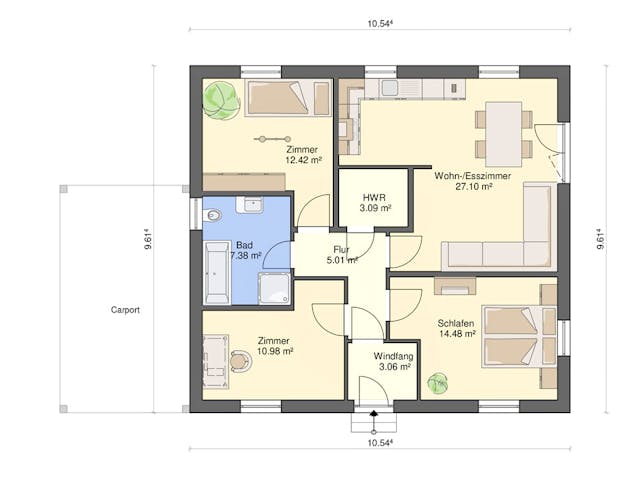 Fertighaus Rohe 98 von Ü-Haus, Bungalow Grundriss 1