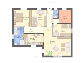 Massivhaus Bungalow W_105 von VARIODOMO Bausysteme Schlüsselfertig ab 284340€, Bungalow Grundriss 1