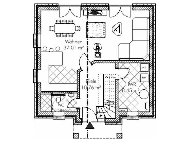 Massivhaus Einfamilienhaus K_116 von VARIODOMO Bausysteme Schlüsselfertig ab 298970€, Satteldach-Klassiker Grundriss 1