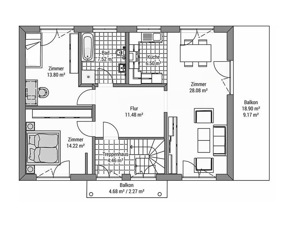 Massivhaus Zweifamilienhaus R_163 von VARIODOMO Bausysteme Schlüsselfertig ab 462300€, Satteldach-Klassiker Grundriss 2