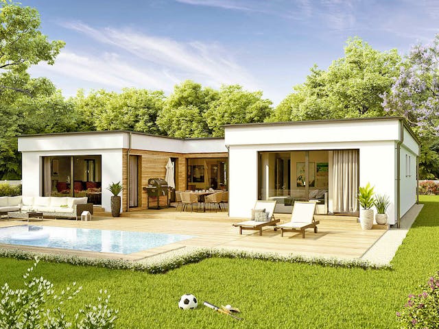 Fertighaus Bungalow Atrium von Vario-Haus - Deutschland Schlüsselfertig ab 447810€, Cubushaus Außenansicht 1